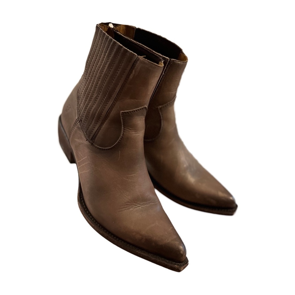 Frye Sacha Western Chelsea Boots Womens Size 9.5 Brown Gray Stone Heel Slip On